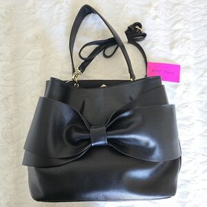 Betsey Johnson Black Bow Faux Leather Handbag NWT